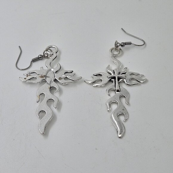 Fire Cross Gothic Large Size Dangling Earrings Jewelry - Picture 3 of 3